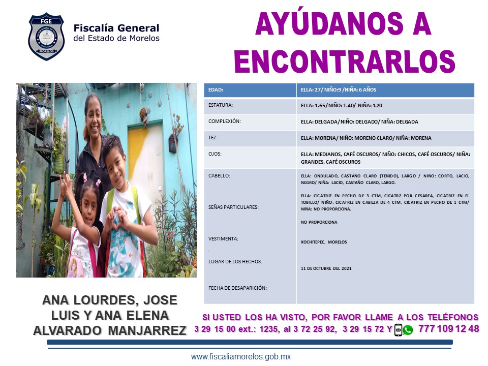 Ana Lourdes Alvarado Manjarrez Y Menores José Luis Y Ana Elena