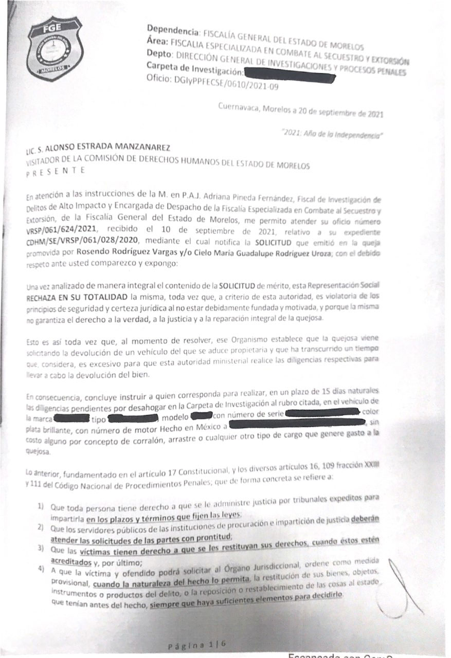 Respuesta a Derechos Humanos | Fiscalía General del Estado de Morelos