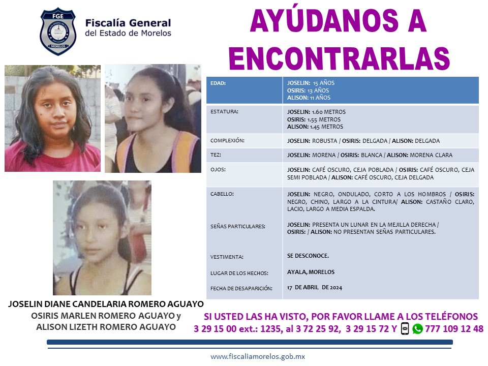 Joselin Diane Candelaria Romero Aguayo, Osiris Marlen Romero Aguayo Y Alison Libeth Romero Aguayo